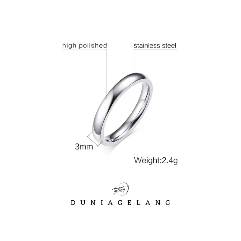 Cincin Titanium Oslvr Silver Polos Oval Wanita Pria Anak Couple