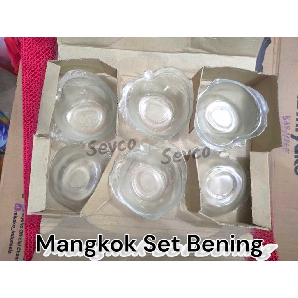 6 pcs Mangkok Kaca Bening MK Leaf KIG 133804/ Mangkok Kaca Kecil Cantik / Mangkok Kado