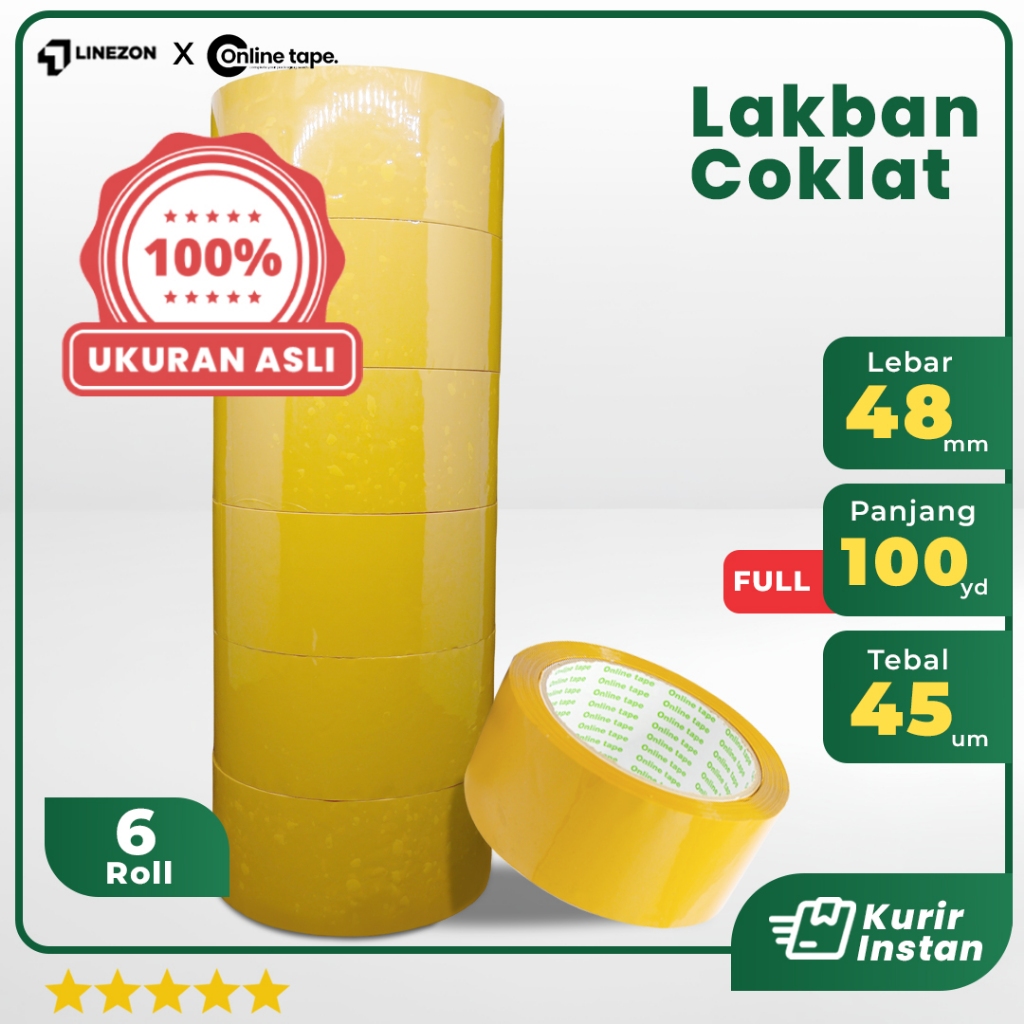 

6 Pcs Lakban Coklat 48 MM X 100 Yard PURE Ukuran Real 1 Slop Tebal Kuat Isolasi ONLINE TAPE OPP Murah