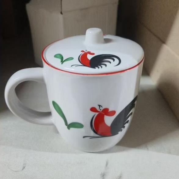 Mug + Tutup Gelas Kopi Keramik Ayam jago