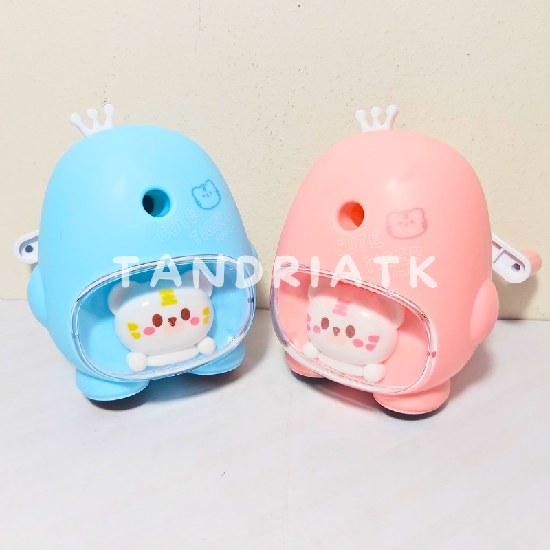 

[FREE BUBBLE+DUS] Serutan Rautan Meja Putar Duduk Fancy Cat Cute Tiger Kucing Kaca 6621