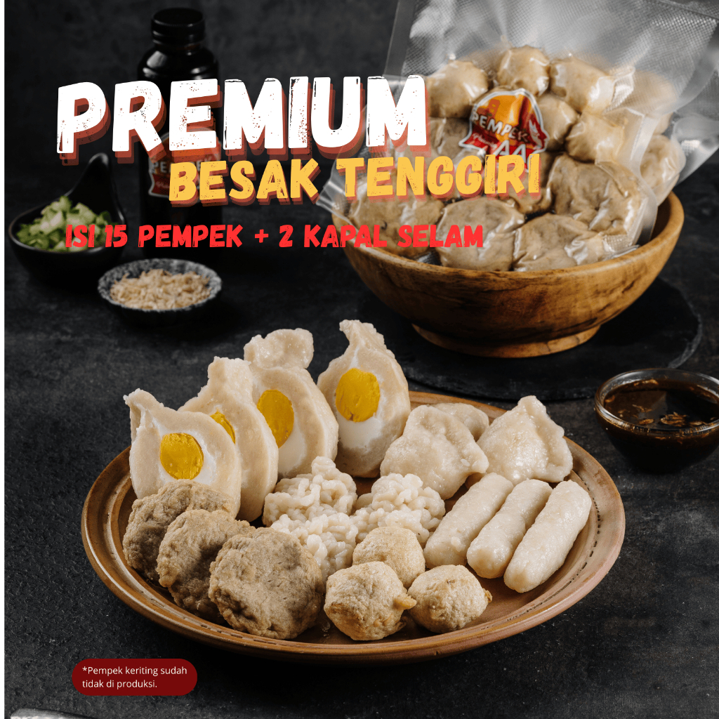 

Pempek AA - PREMIUM Paket Besak Ikan Tenggiri 15 Pempek Kecil, 2 Kapal Selam + Cuko Pempek Palembang Asli / Empek Empek Palembang