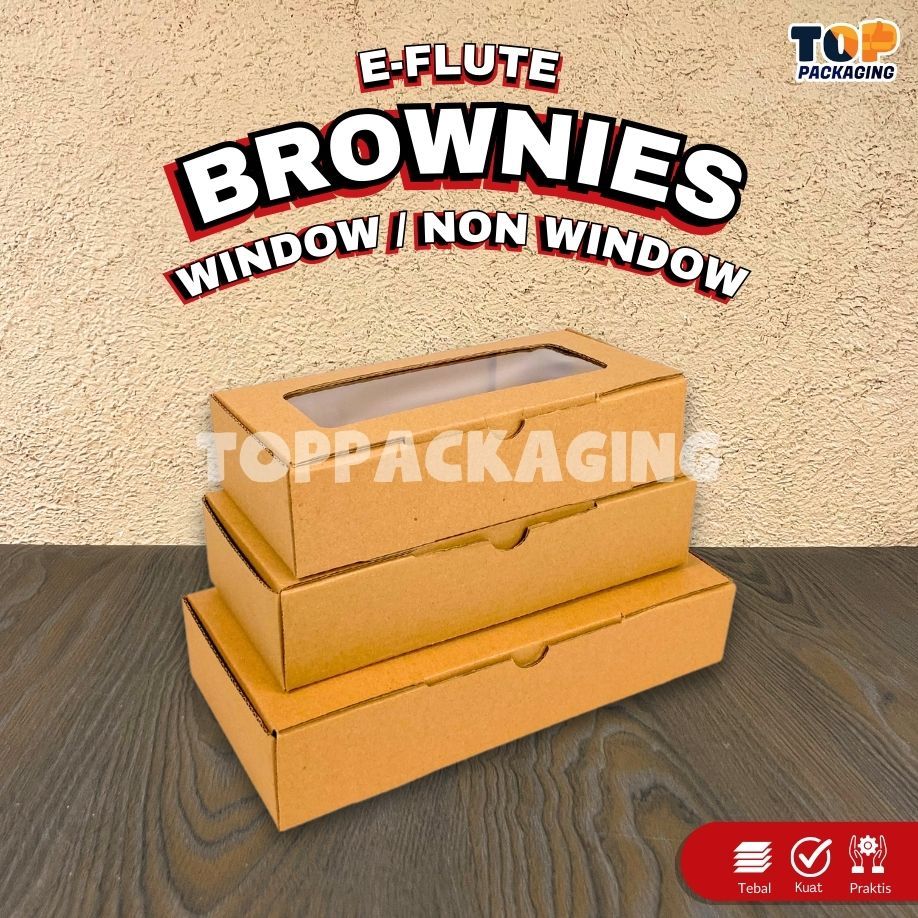 

E-flute Box Brownies Kotak Kardus Packaging Hampers Window Non Window 20x10x5 22.x10x5 25x12.5x5 cm