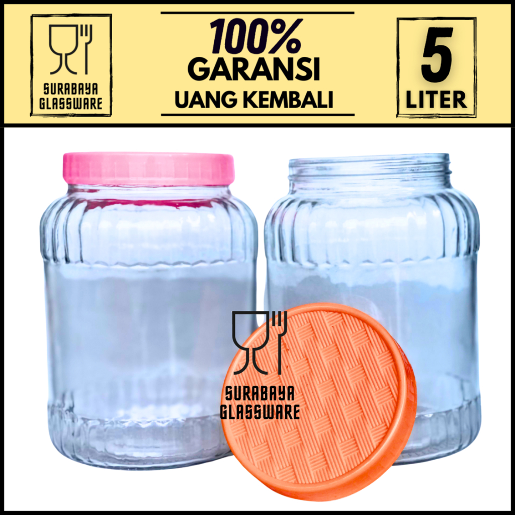 TOPLES JAR KACA TUTUP STAINLESS STEEL PEGANGAN KEDAP UDARA 5 L TEMPAT PENYIMPANAN MAKANAN TOPLES BOT
