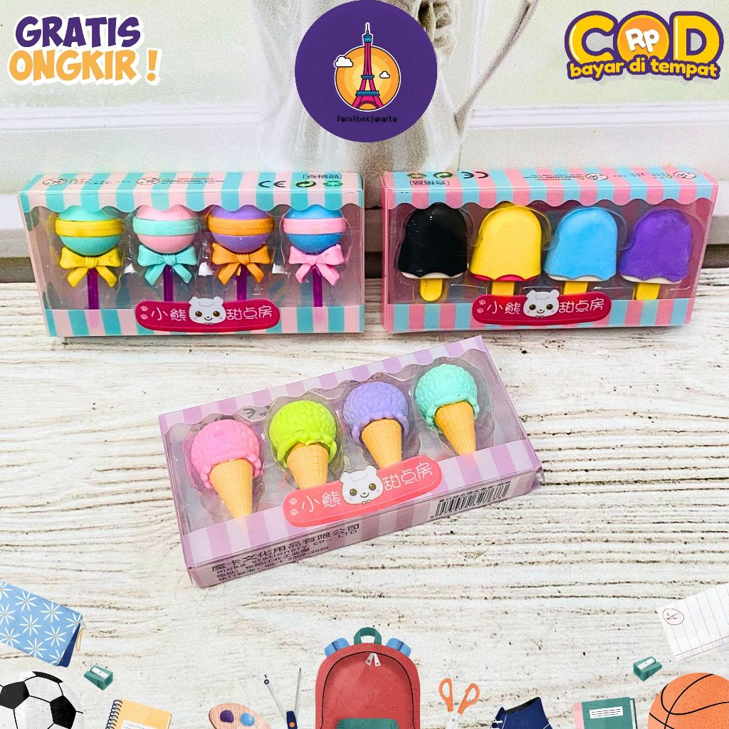 

Penghapus Miniatur Ice Cream 1 Set Isi 4 Pcs Alat Tulis Stationery Penghapus Ice Cream Lollipop