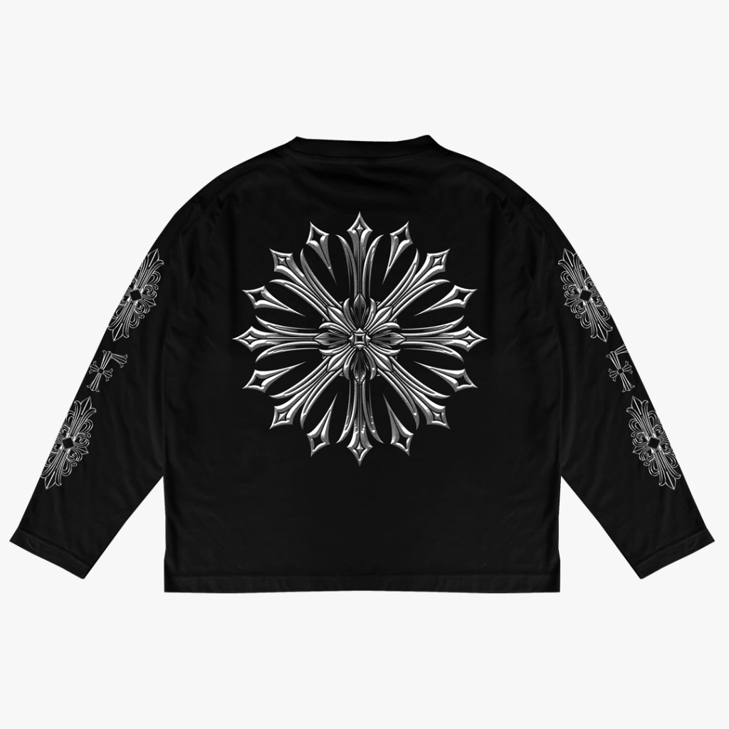 Fakelab Long Sleeve Boxy Hieraldic Black Tshirt / Ls Hitam Hardcore  / Kaos Ornamen