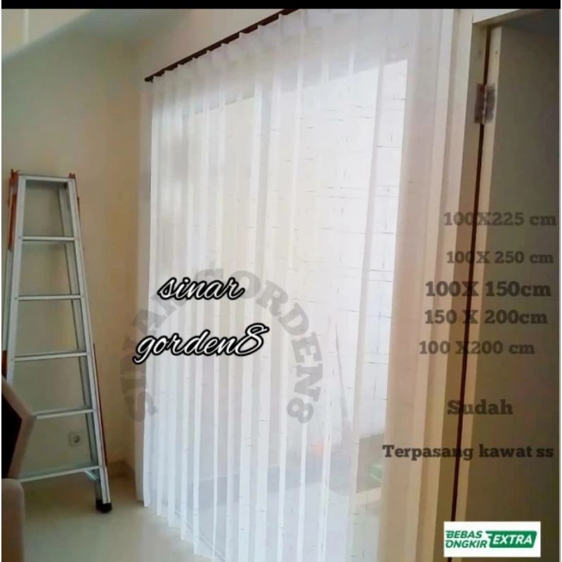 Vitrase gorden jendela panjang 250 cm tirai putih Transparan polos model cantolan