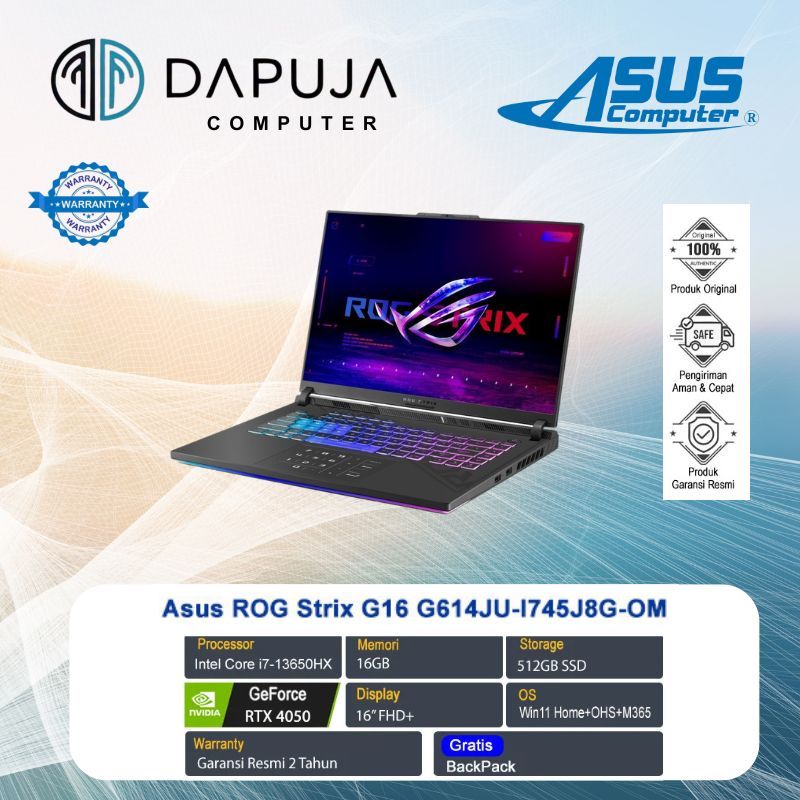 NB ASUS ROG STRIX-G i7-13650HX Memori 8x2GB HDD 512G G614JU-I745J8G-OM(GREY)