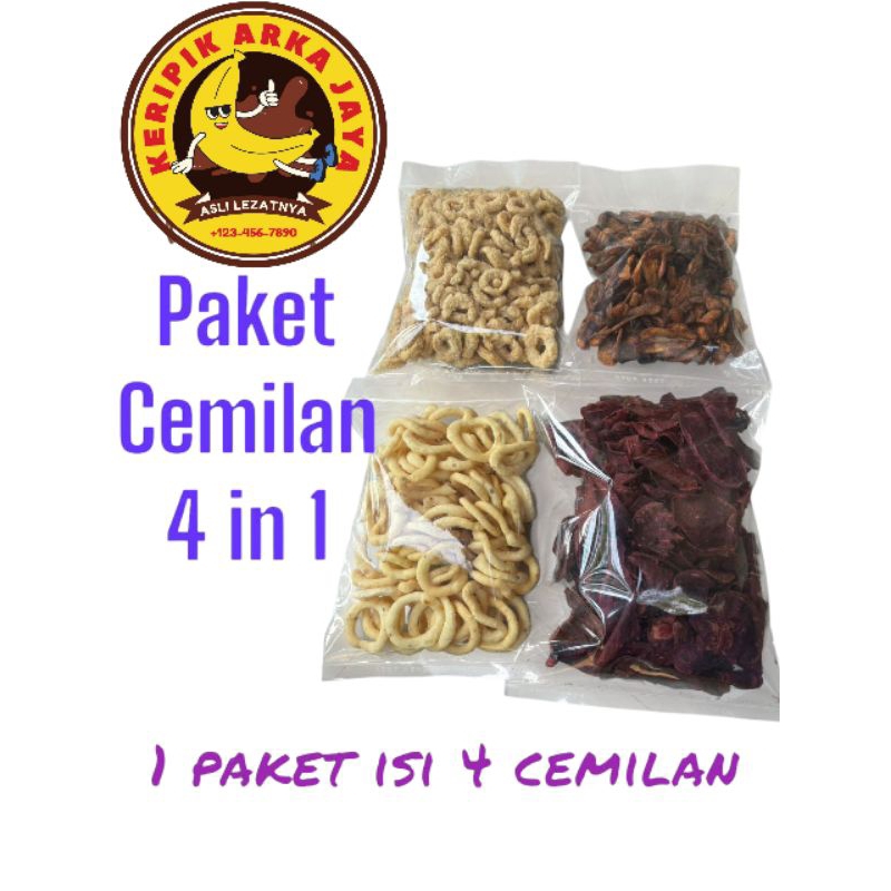 

paket cemilan 4 in 1 (satu paket dapet 4 jenis cemilan)