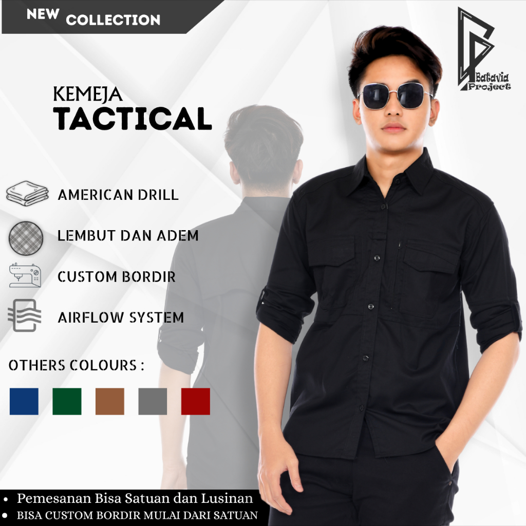 Baju Kemeja Tactical Lengan Panjang - Seragam Kantor Lapangan Outdoor Pria Wanita Premium Model Baju
