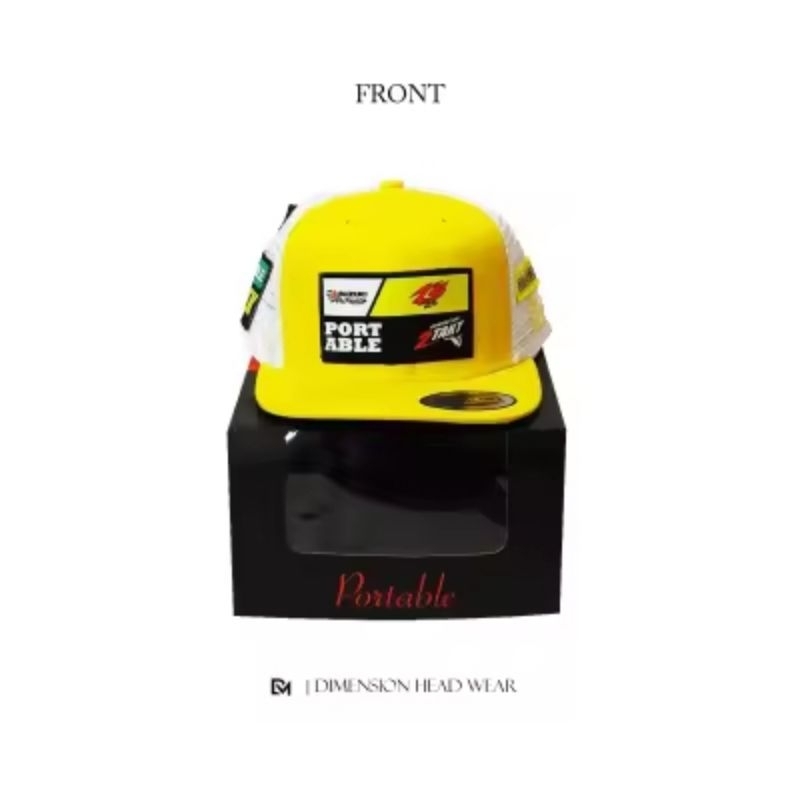 Topi Trucker Jaring Snapback PORTABLE CRF Racing Merah Putih ,Kuning Putih , Hitam Putih Premium - D