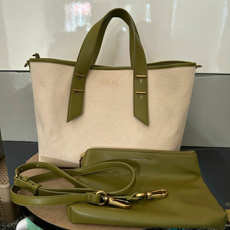 Preloved CK Shania Canvas Tote Bag - green