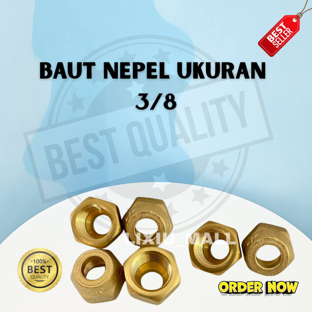 BAUT NEPEL 3/8 INCH KUNINGAN / SAMBUNGAN PIPA AIR / ANGIN / KOMPRESOR ANTI KARAT