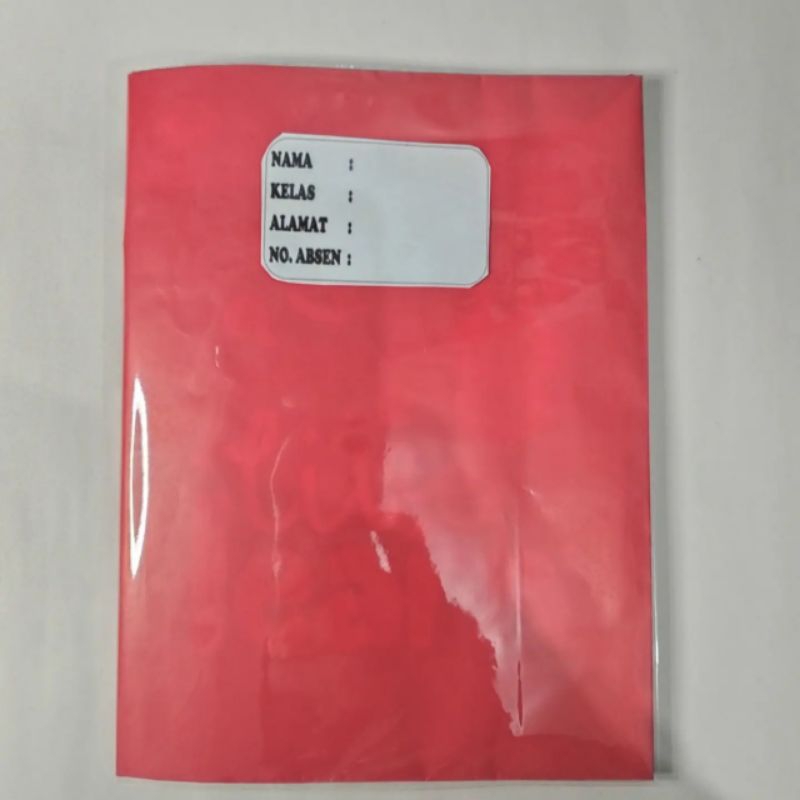 

buku tulis sudah disampul sukung warna merah dan sampul plastik