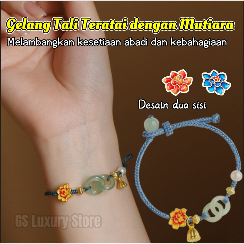 PROMO TERBATAS ⏳ Gelang Tali Tangan Teratai Mutiara Giok Gelang Buatan Tangan Siswa Wanita gelang an