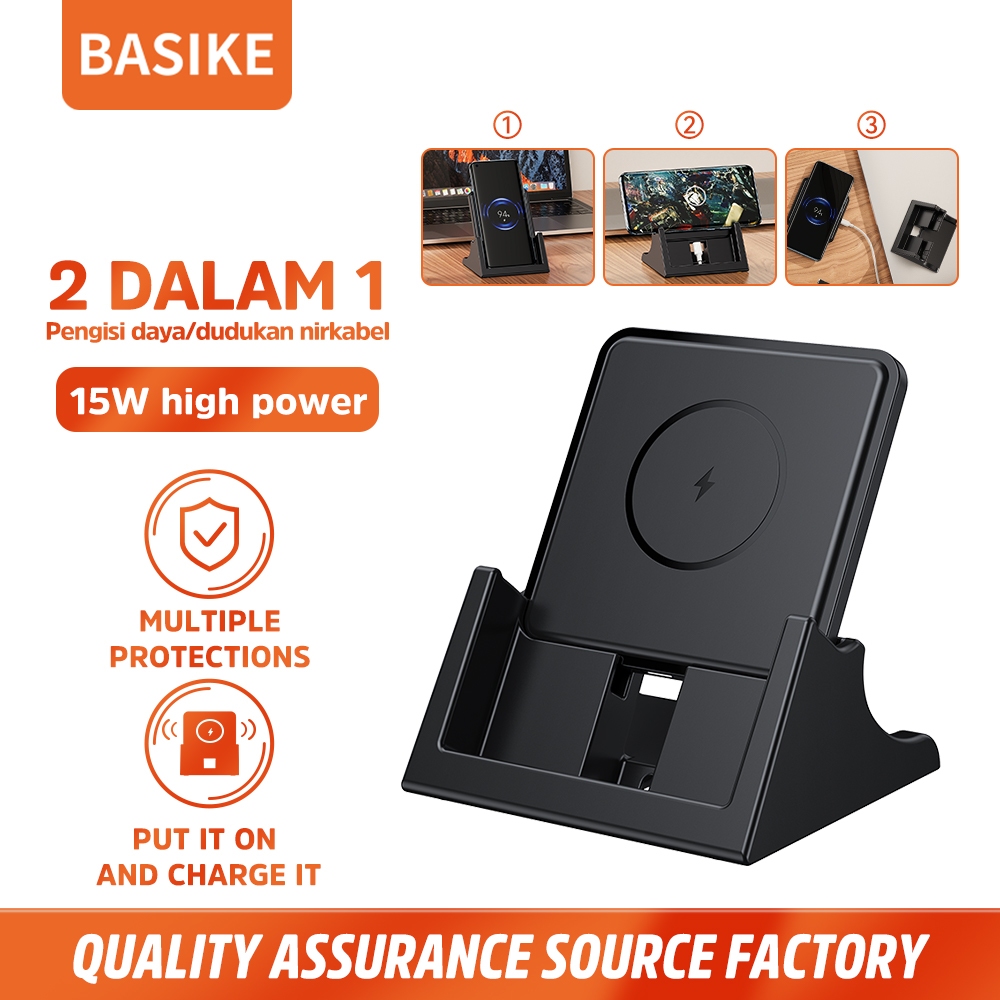 [HOT]BASIKE Charger Wireless Fast Charging 15W Qi Stand Docking For iPhone Samsung Xiaomi Jam Tangan