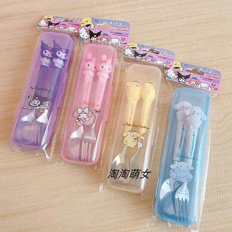 Sendok Garpu Satu Set Tebal 2 in1 Stainless SUS 304 Jepang Travel Box Case Original Alat Makan anak 