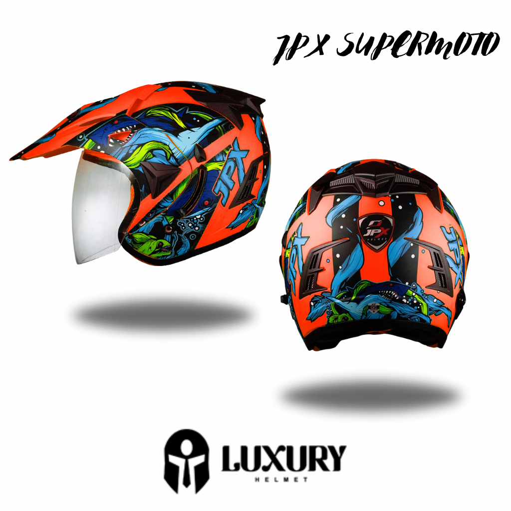 Helm JPX SUPERMOTO - MOTIF SHARK - Helm Keren - Helm Murah