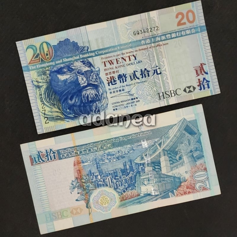 Uang Asing Hongkong Dolar Pecahan 20 Dolar HSBC