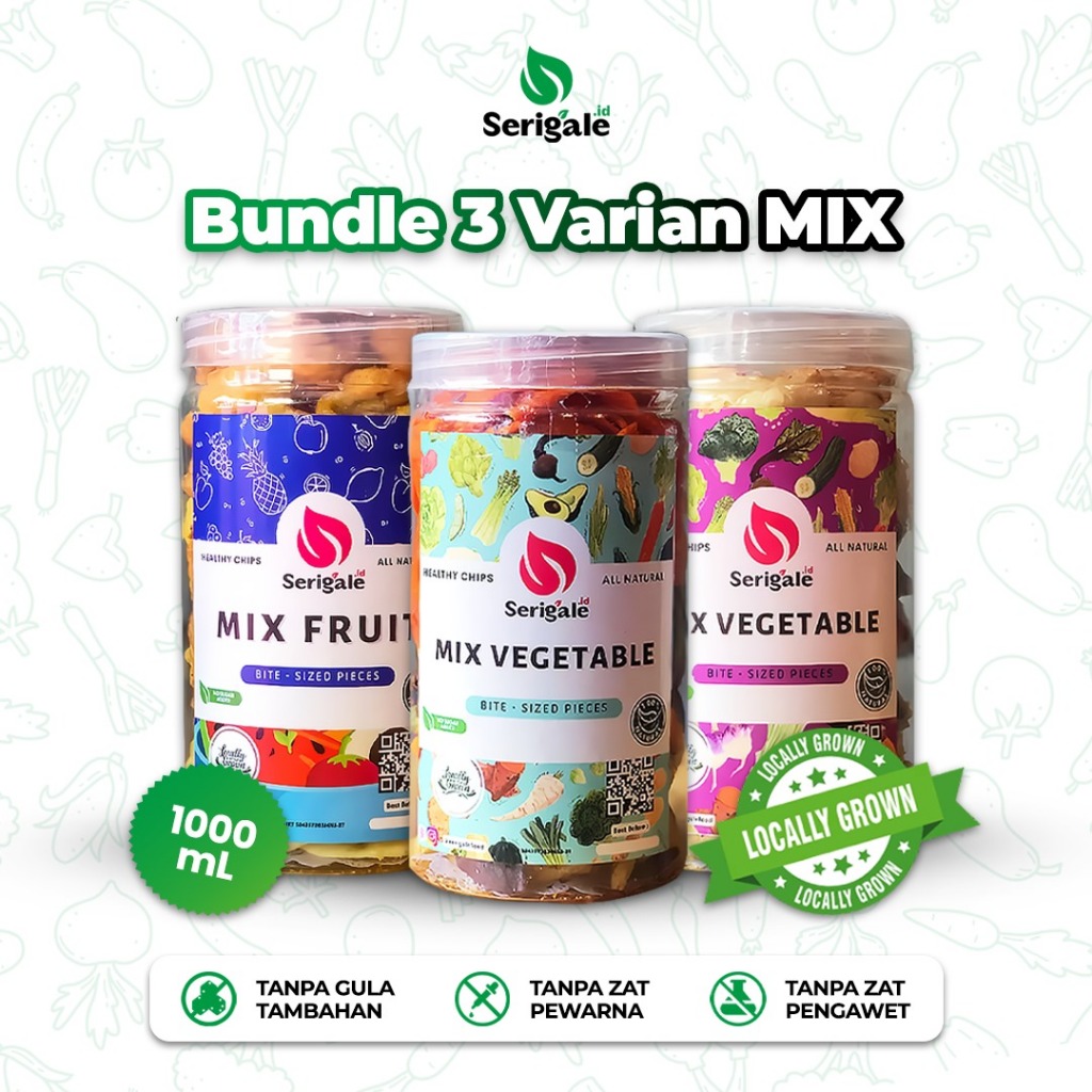 

Serigale Keripik Buah Mix Sayur Mix Sayur Gurih Bundling 3 Varian Mix 1000 ml, Camilan Diet Sehat