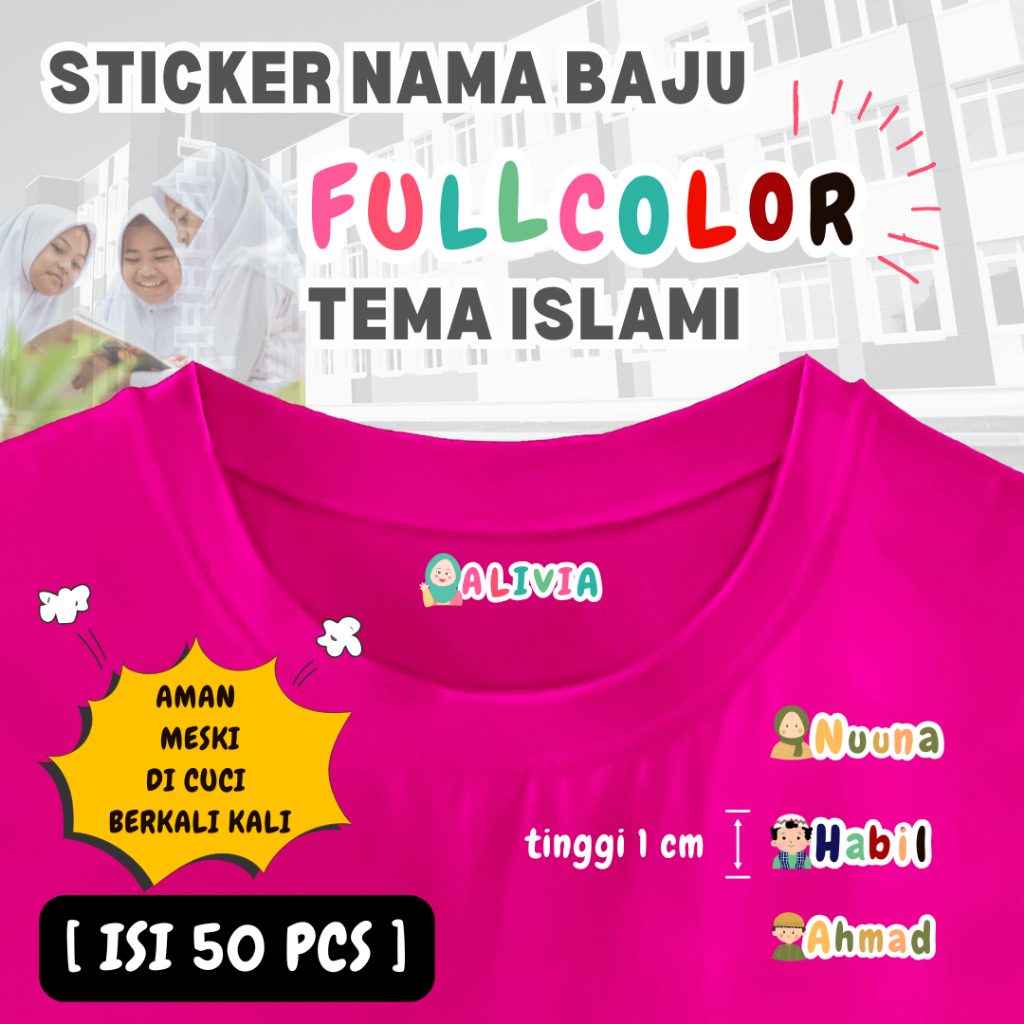 

[isi50] STICKER NAMA BAJU ANAK FULLCOLOR ISLAMI | stiker label seragam custom nama | tinggi 1 cm