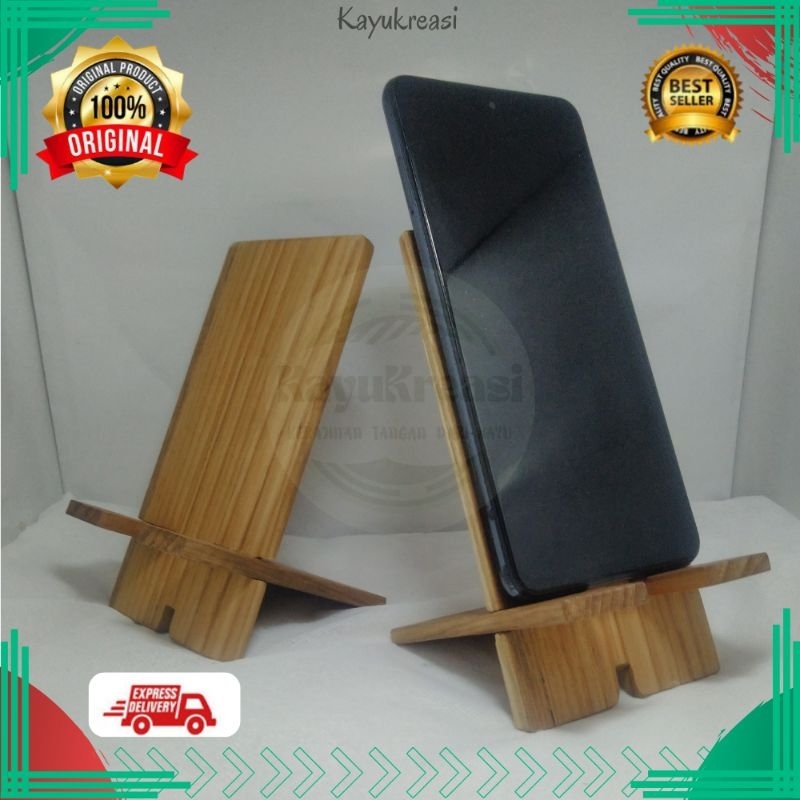 tempat dudukan handphone hp stand holder kayu jati