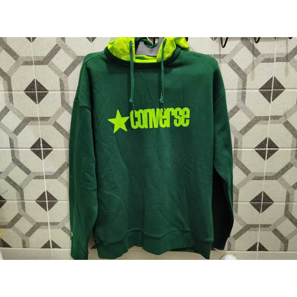 CONVERSE size L - Jaket Hoodie Lengan Panjang Pria Original Hijau