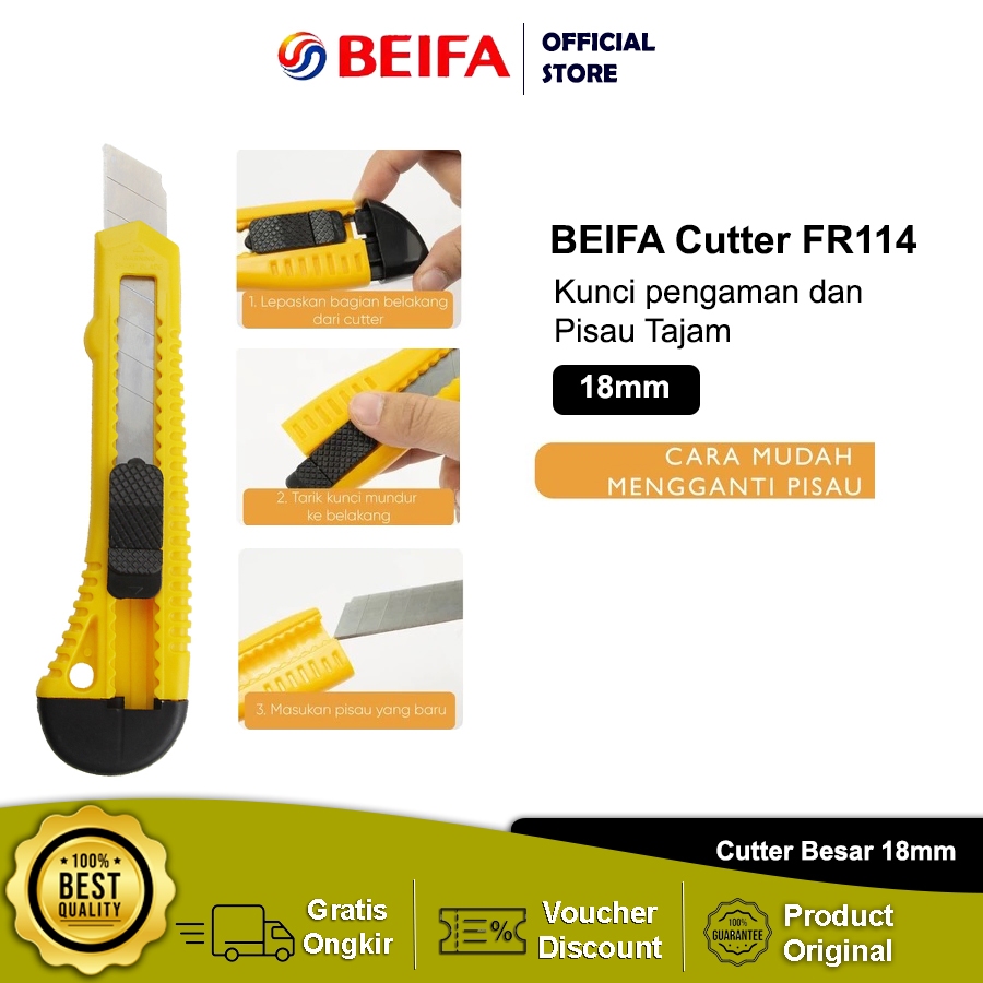 

Jual Produk Beifa Cutter FR114 Pisau Pemotong 18mm Auto-lock, Tajam & Aman ''