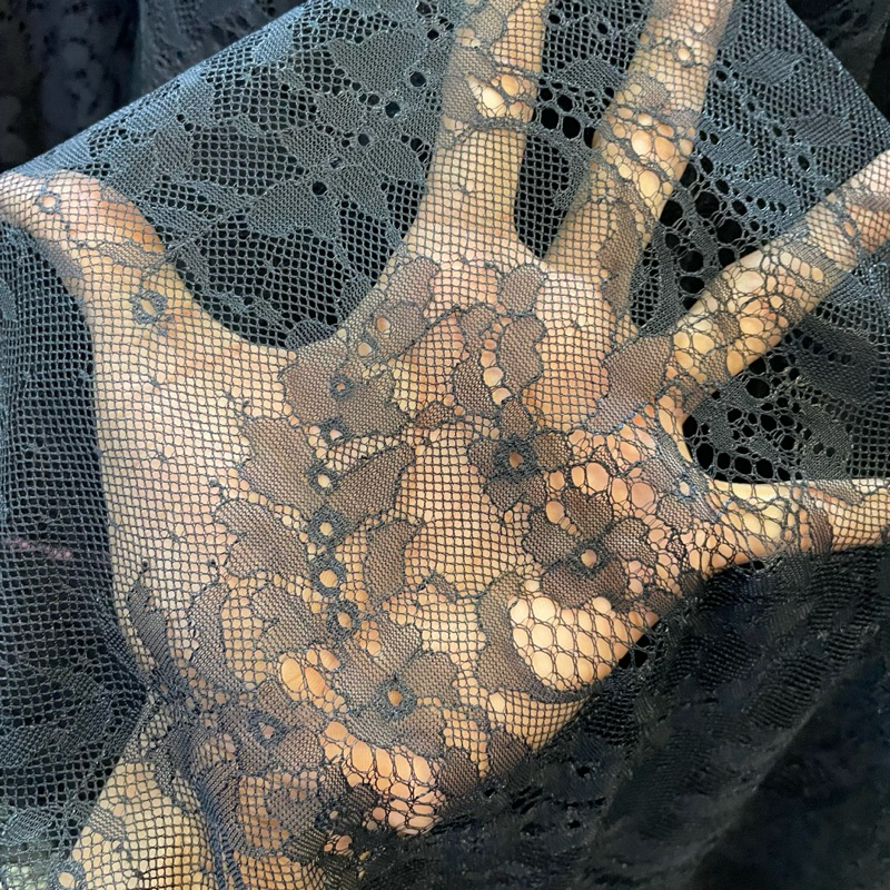 kain tille brokat motif bunga premium - kain tulle semi - kain tille brukat warna hitam tb