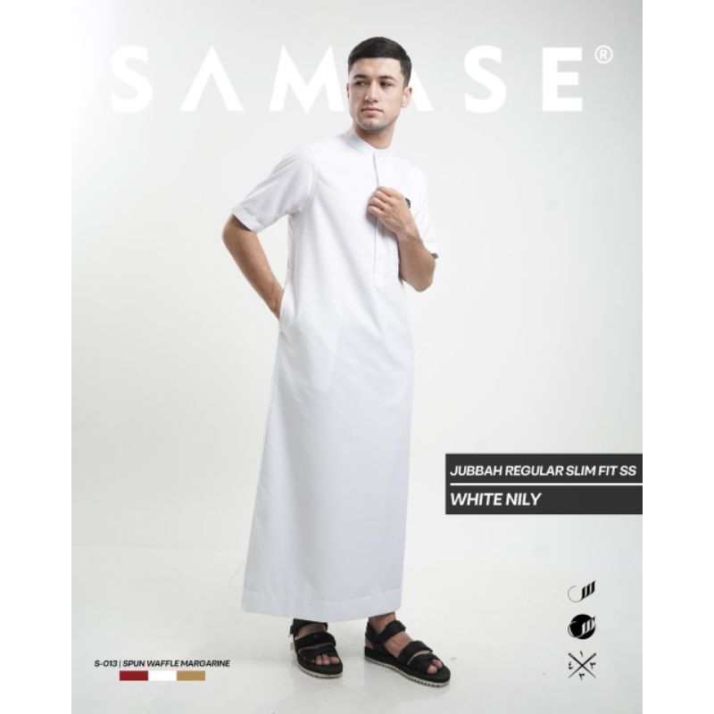Gamis Pria Putih SAMASE Original - Jubah Lengan Pendek Slim Fit Elegan & Stylish