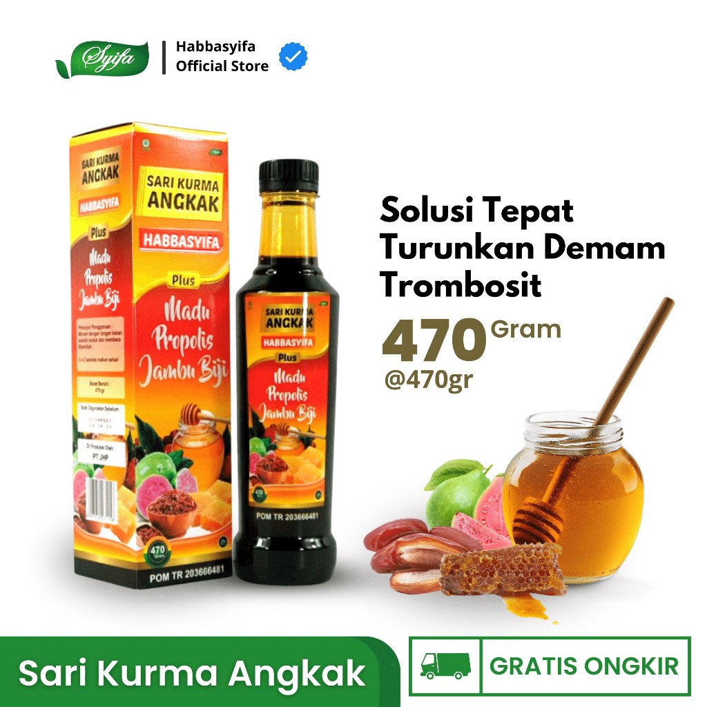 

Sari Kurma Madu Angkak Habbasyifa 470gr Plus jambu Biji Daun Ubi - Syifa Herbal Alami