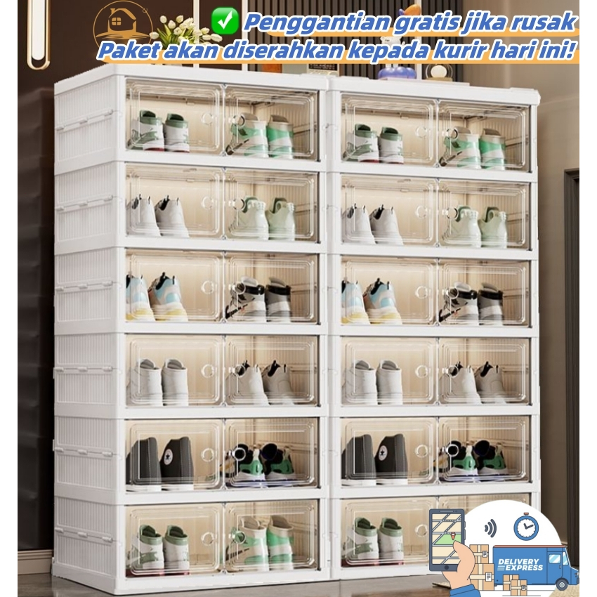 Tidak instalasi--Rak Sepatu lipat (3-6-9) susun /Shoe Storage Box/Lemari  Sepatu Multifungsi yang Me