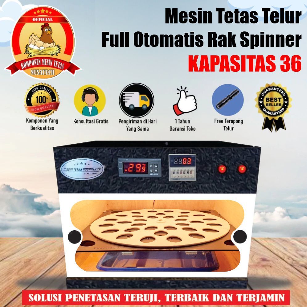NUSATECH INCUBATOR Mesin Tetas Telur Full Otomatis Kap 36  Rak Spinner Penetas Telur Otomatis