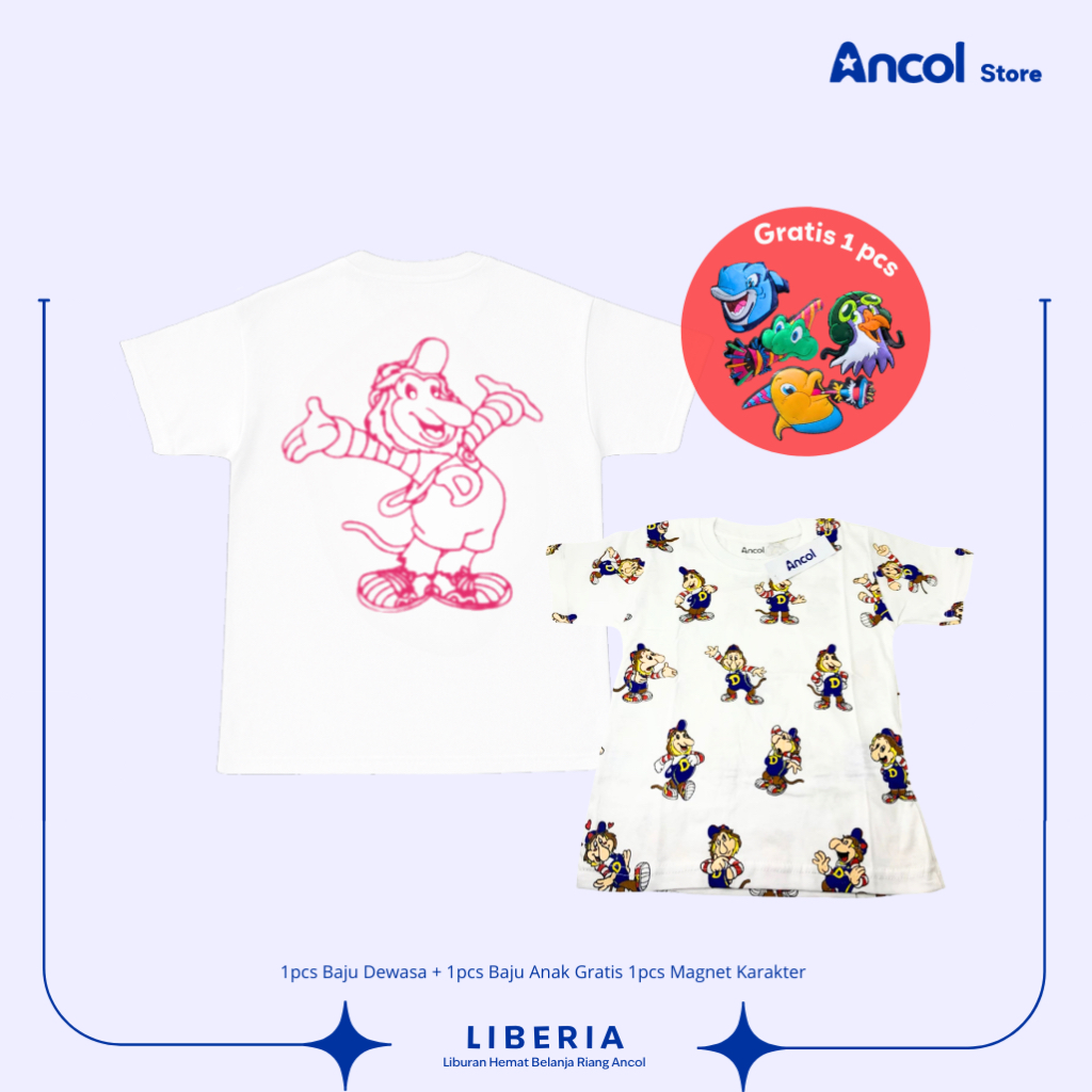 Ancol Kaos Dewasa & Anak Karakter Dufan Lucu Bonus Magnet | Baju Couple Keluarga | Official Merch