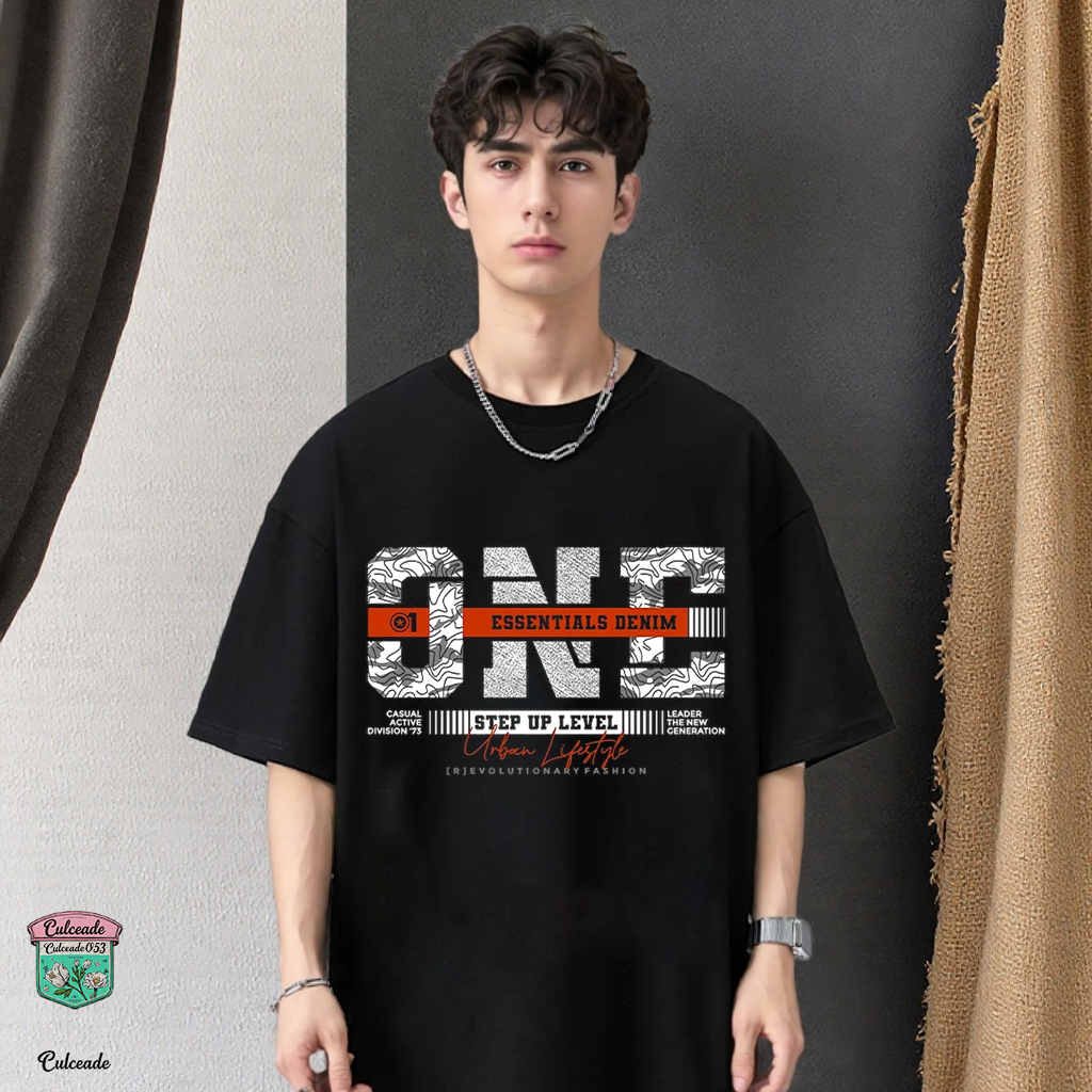 ONE T-Shirt Pria Korea Longgar-Gaya Jalanan-T-Shirt Unisex--F1070
