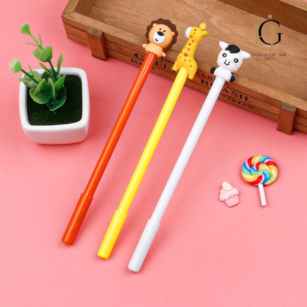 

4/8/12pcs Pulpen Gel Karakter Zoo Aminal Singa Jerapah Sapi Alat Tulis Sekolah Dan Perlengkapan Kantor