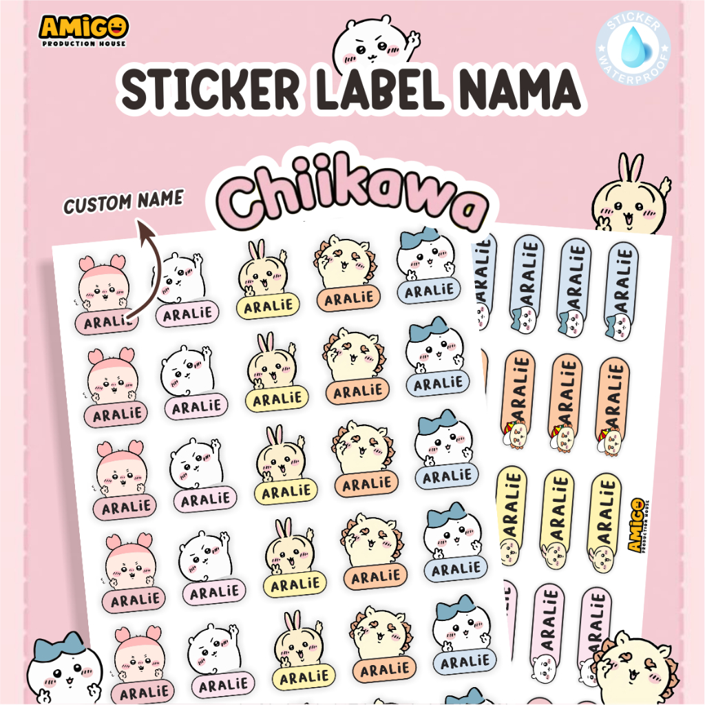 

Sticker Chiikawa Stiker Label Nama Anak Aestetik Custom Nama Estetik Alat Tulis ATK Cute