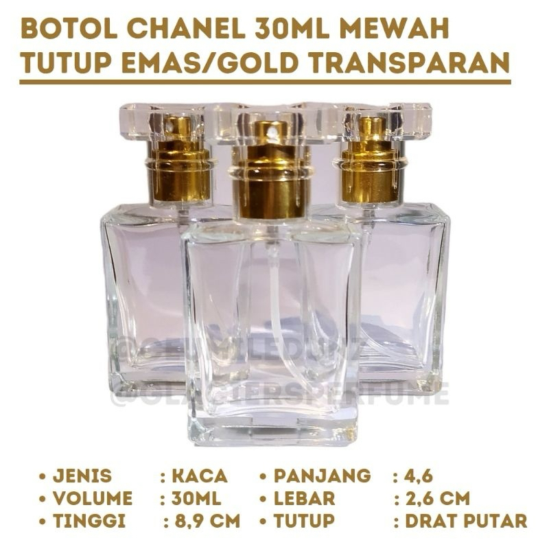 botol parfum kosong model mewah chanel kaca ukuran 30 ml drat