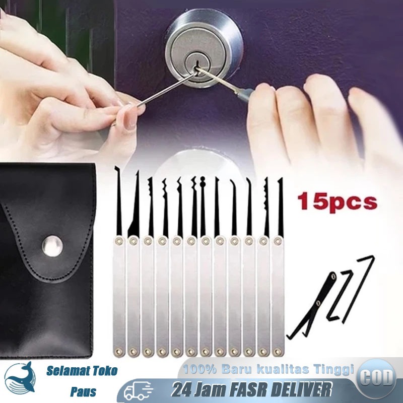 15pcs Set Alat Pembuka Kunci Gembok Pintu Darurat Locksmith Tools Lock Pick