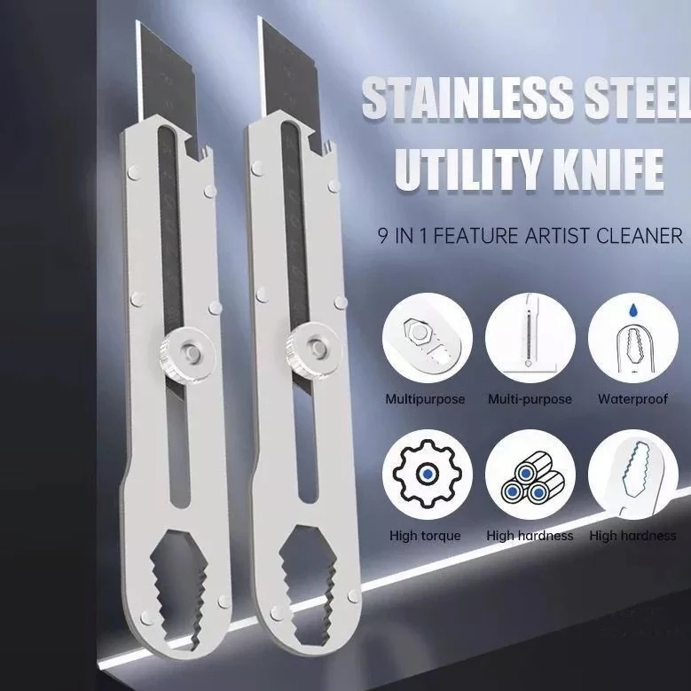 

(COD) Pisau Cutter Stainless 9in1 Multifungsi Tahan Karat