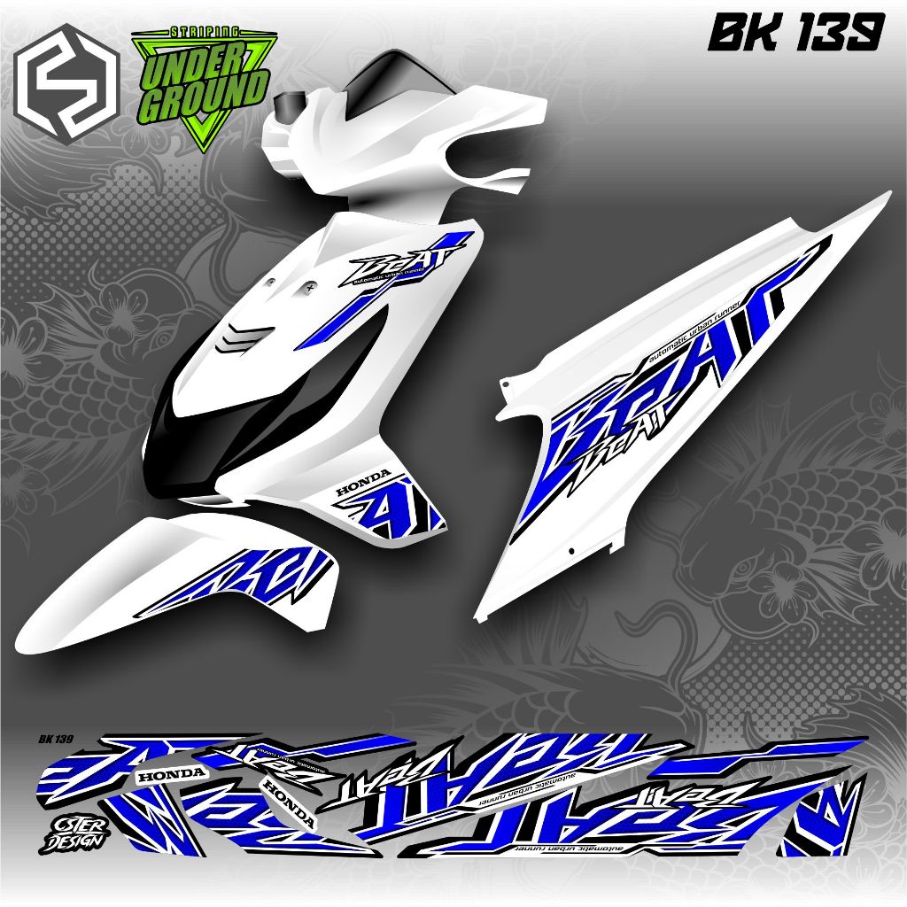 Striping beat karbu/Old Variasi Thailand Sticker Body Putih Beat karbu BK 139/147