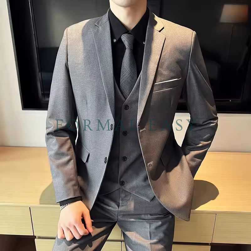 Formal Easy Setelan Jas dan Vest Pria High Quality - Series Abu Muda Slimfit