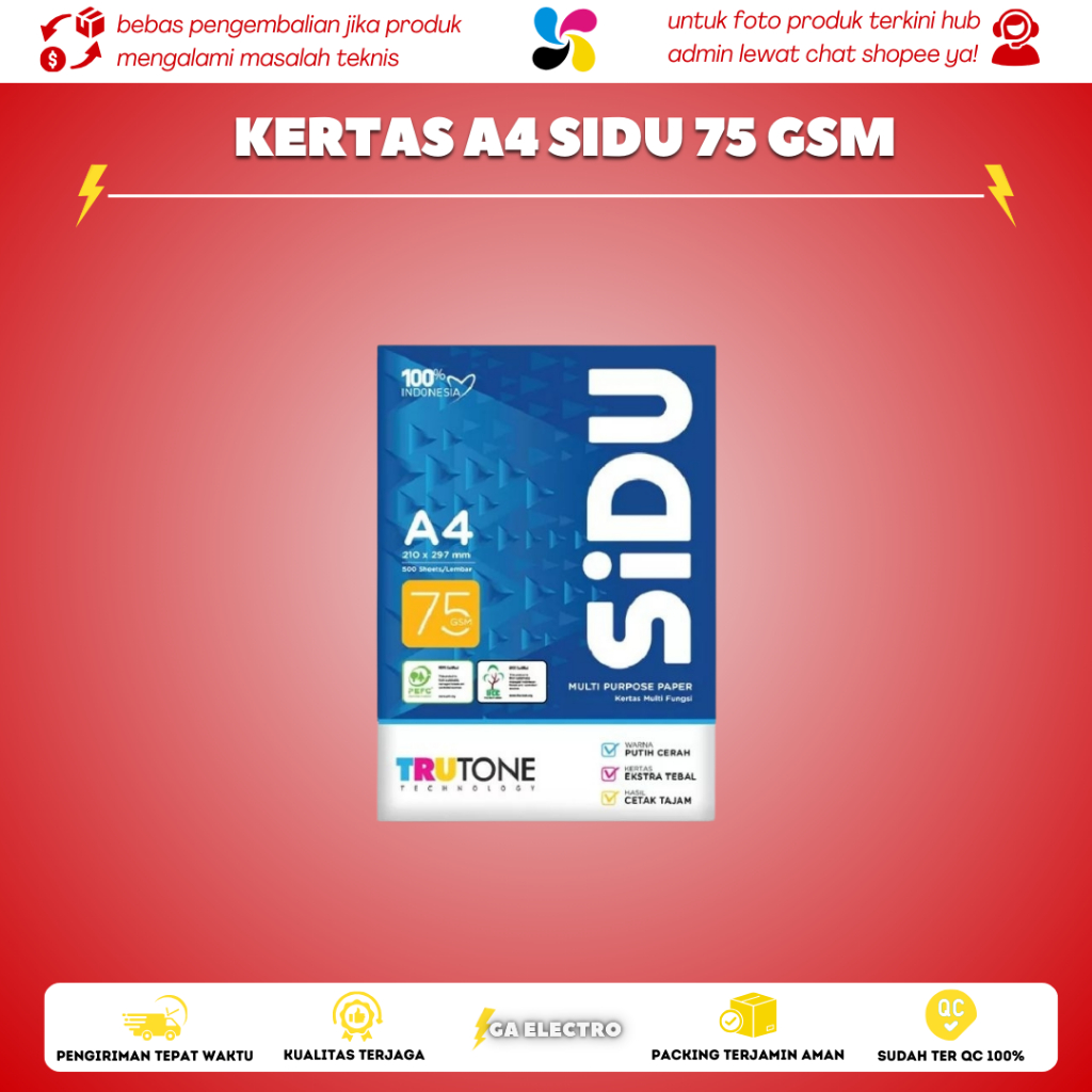 

kertas hvs sidu 75 gsm kertas A4 1 rim