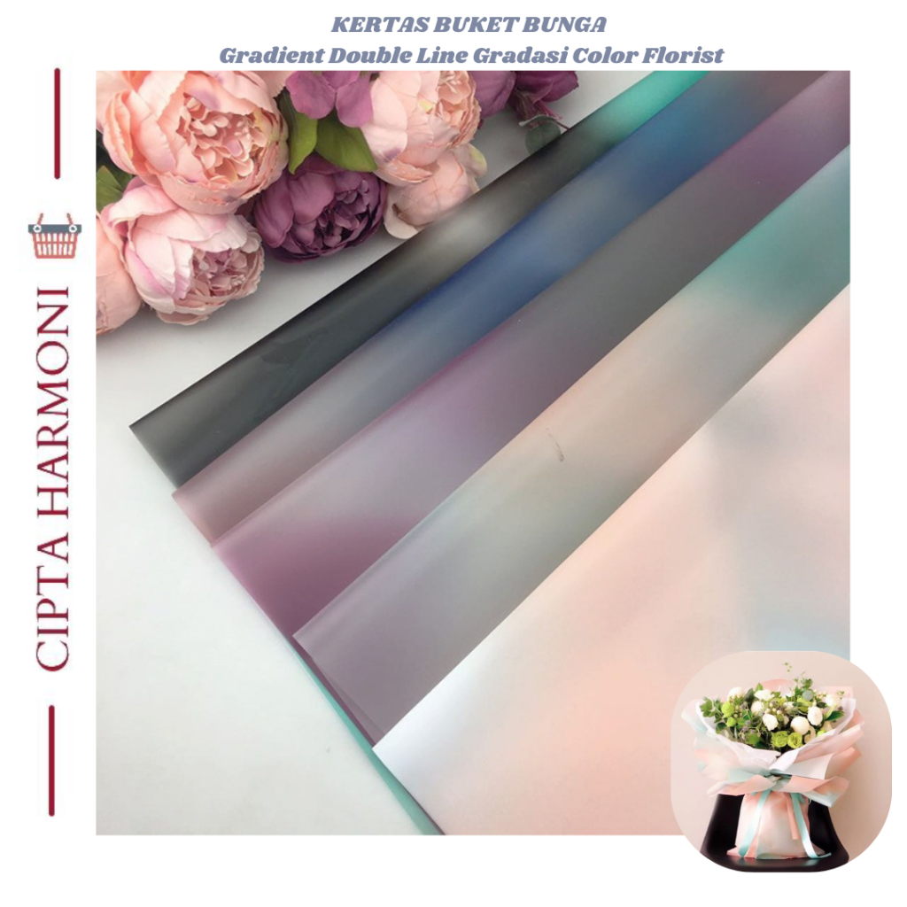 

20 LEMBAR Flower Wrapping Paper Gradient Double Line Kertas Buket Bunga Gradasi Color Florist KB116