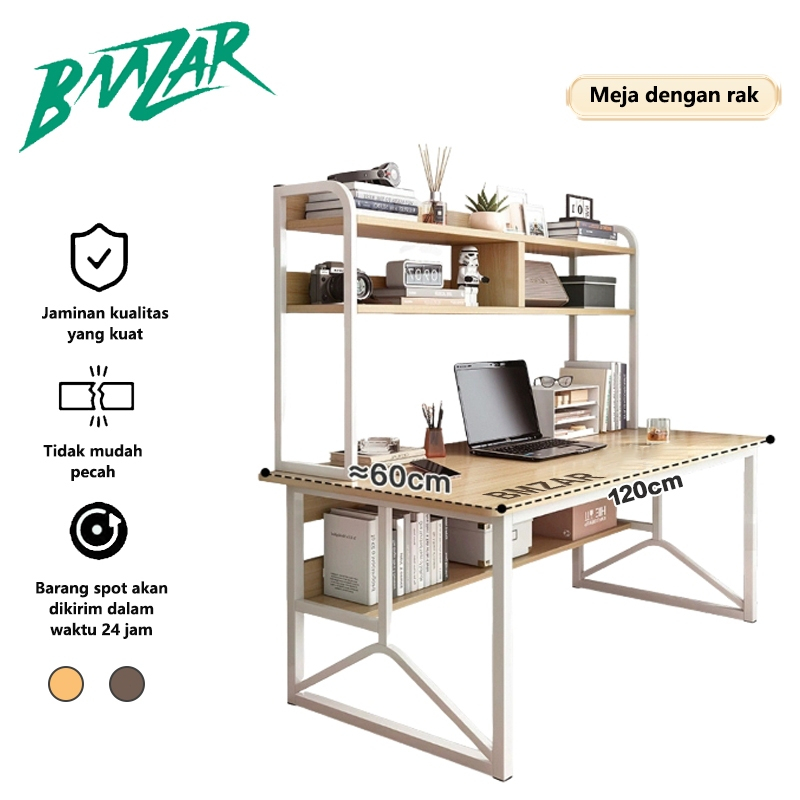 120CM Meja Kantor Besi Buku Meja Belajar  Dengan Rak Buku Meja Kerja Serbaguna