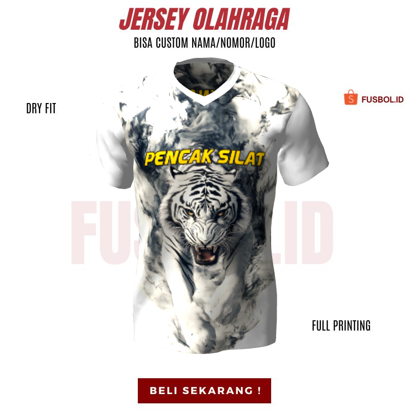 Kaos Jersey Pencak Silat Putih Motif Harimau 328 - Jersey Baju Beladiri Custom Full Printing