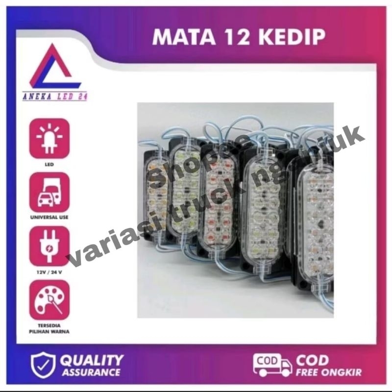 LAMPU LED MODUL 12 MATA (KEDIP) 12V dan 24V, MODE KEDIP WATERPROOF