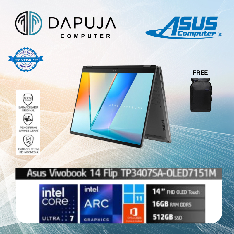 NB ASUS VIVOBOOK 256V Memori 16GB HDD 512GB FLIP TP3407SA-OLED7151M(Matte Grey)