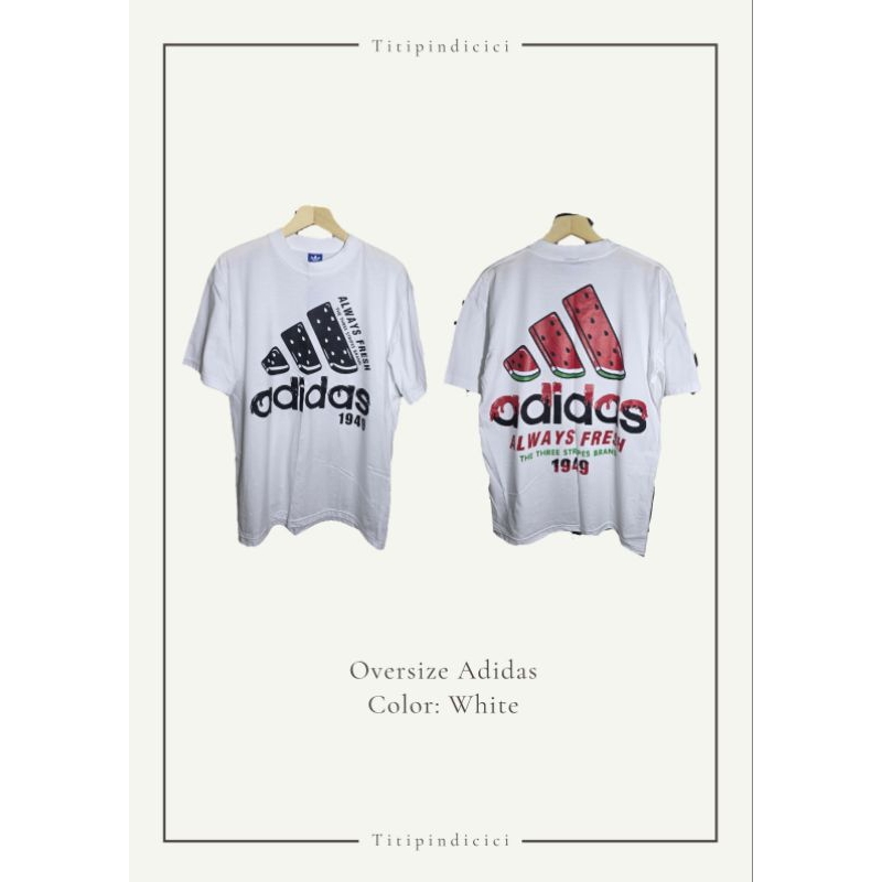 KAOS OVERSIZE ADIDAS PRIA IMPORT BANGKOK / FIT TO L ( WHITE ) / BAHAN COTTON COMBED
