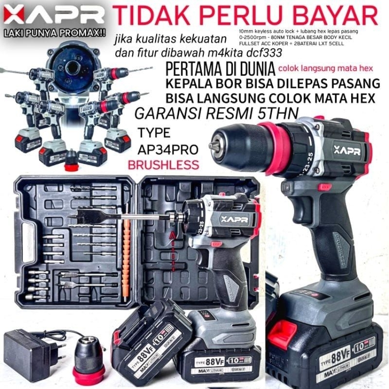 APR AP34PRO BOR 10 MM KEYLESS 2 BATRAI 2 BATRAI KOPER